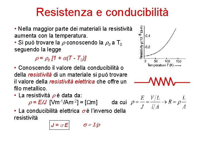 Resistenza e conducibilità • Nella maggior parte dei materiali la resistività aumenta con la