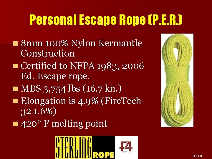 Personal Escape Rope (P. E. R. ) n 8 mm 100% Nylon Kermantle Construction