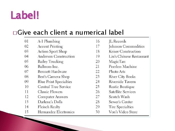 Label! � Give each client a numerical label 