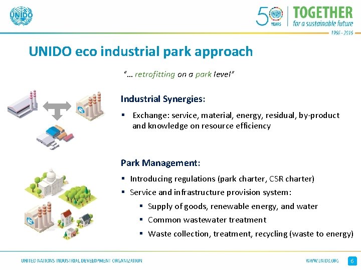 UNIDO eco industrial park approach “… retrofitting on a park level” Industrial Synergies: §