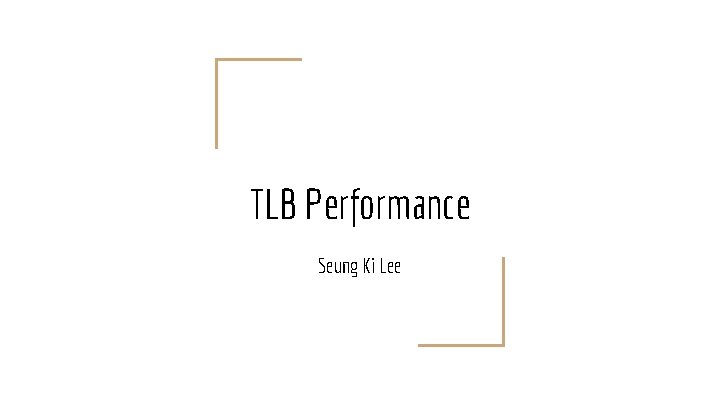 TLB Performance Seung Ki Lee 