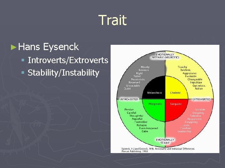 Trait ► Hans Eysenck § Introverts/Extroverts § Stability/Instability 