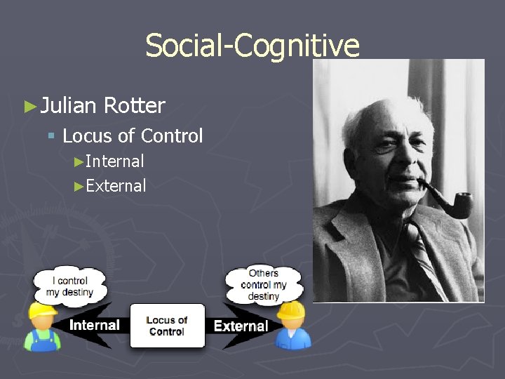 Social-Cognitive ► Julian Rotter § Locus of Control ►Internal ►External 