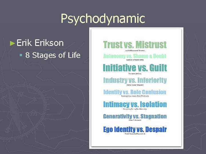 Psychodynamic ► Erikson § 8 Stages of Life 