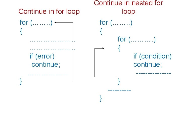 Continue in for loop for (……. . ) { ………………. . if (error) continue;