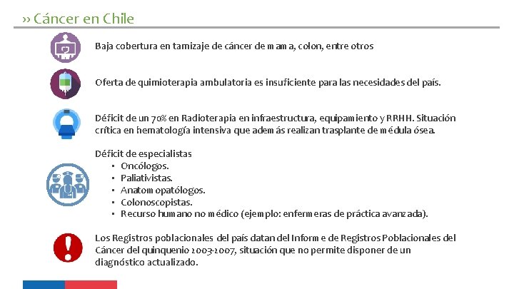 ›› Cáncer en Chile • Baja cobertura en tamizaje de cáncer de mama, colon,