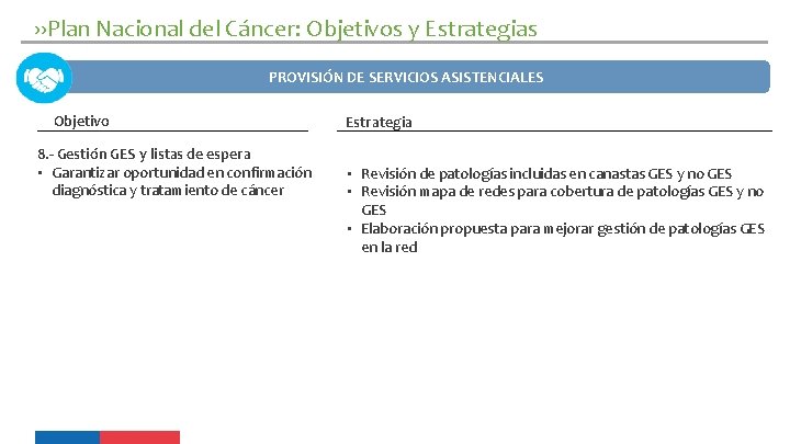 ››Plan Nacional del Cáncer: Objetivos y Estrategias PROVISIÓN DE SERVICIOS ASISTENCIALES Objetivo 8. -