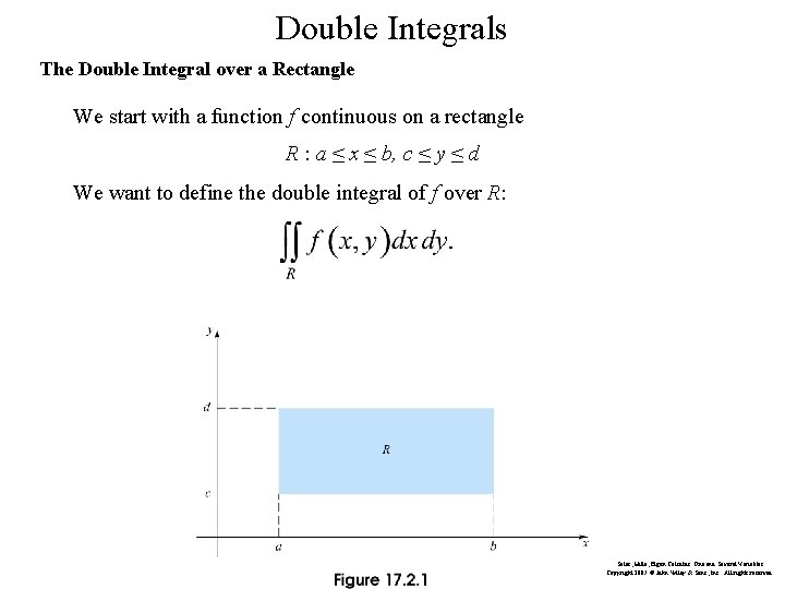 Double Integrals The Double Integral over a Rectangle We start with a function f