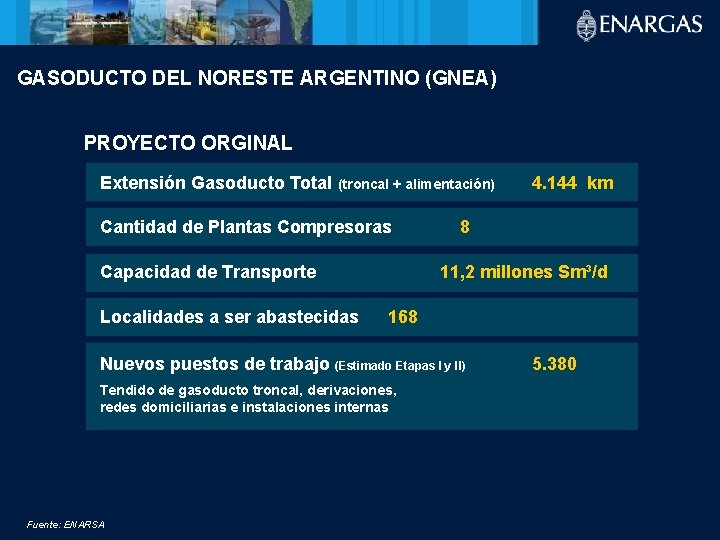 GASODUCTO DEL NORESTE ARGENTINO (GNEA) PROYECTO ORGINAL Extensión Gasoducto Total (troncal + alimentación) Cantidad