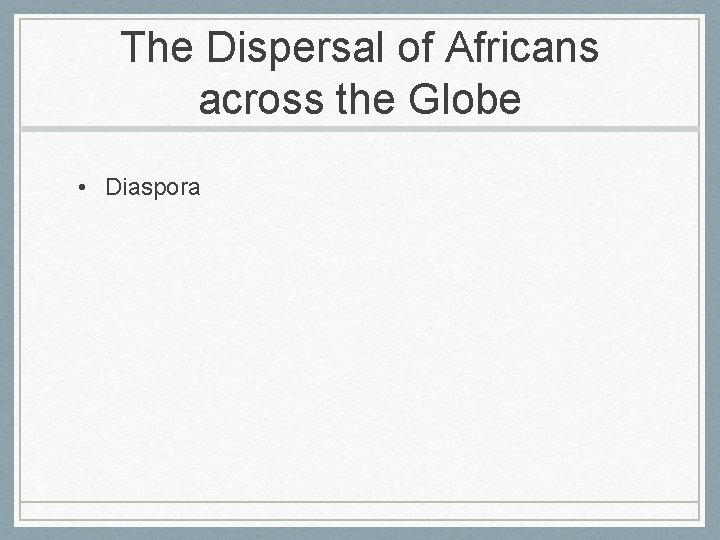 The Dispersal of Africans across the Globe • Diaspora 