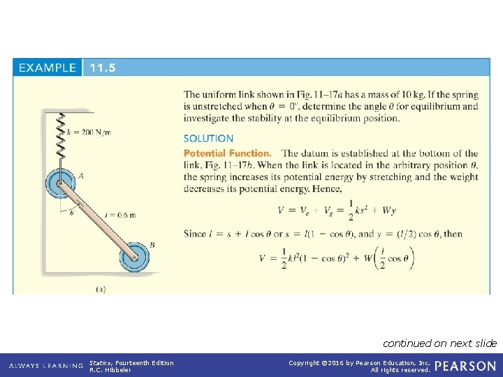example_11_05 continued on next slide Statics, Fourteenth Edition R. C. Hibbeler Copyright © 2016