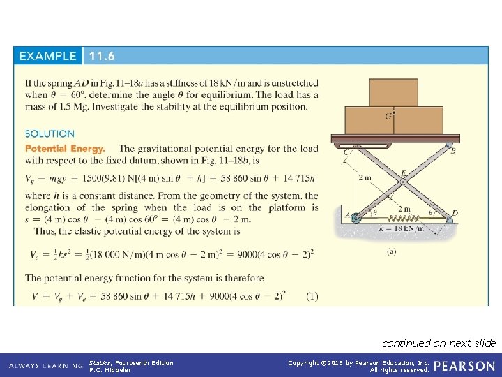 example_11_06 continued on next slide Statics, Fourteenth Edition R. C. Hibbeler Copyright © 2016