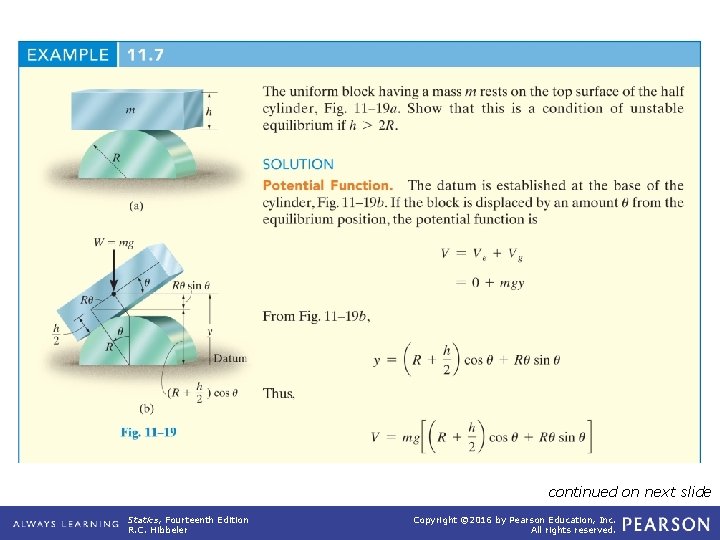 example_11_07 continued on next slide Statics, Fourteenth Edition R. C. Hibbeler Copyright © 2016