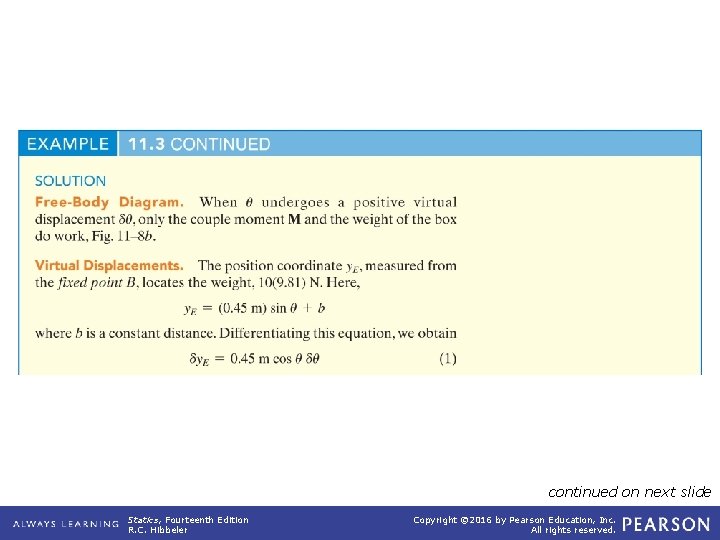 example_11_03 (continued) continued on next slide Statics, Fourteenth Edition R. C. Hibbeler Copyright ©