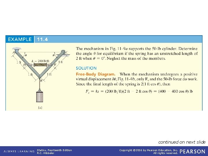 example_11_04 continued on next slide Statics, Fourteenth Edition R. C. Hibbeler Copyright © 2016