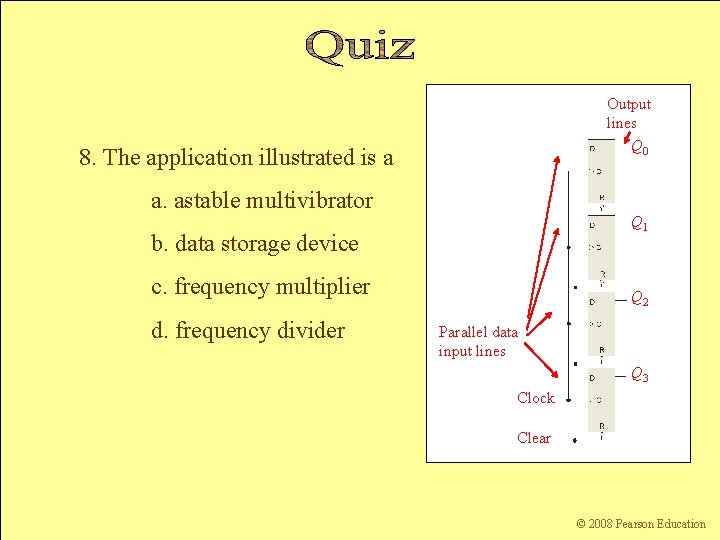 Output lines Q 0 8. The application illustrated is a a. astable multivibrator Q