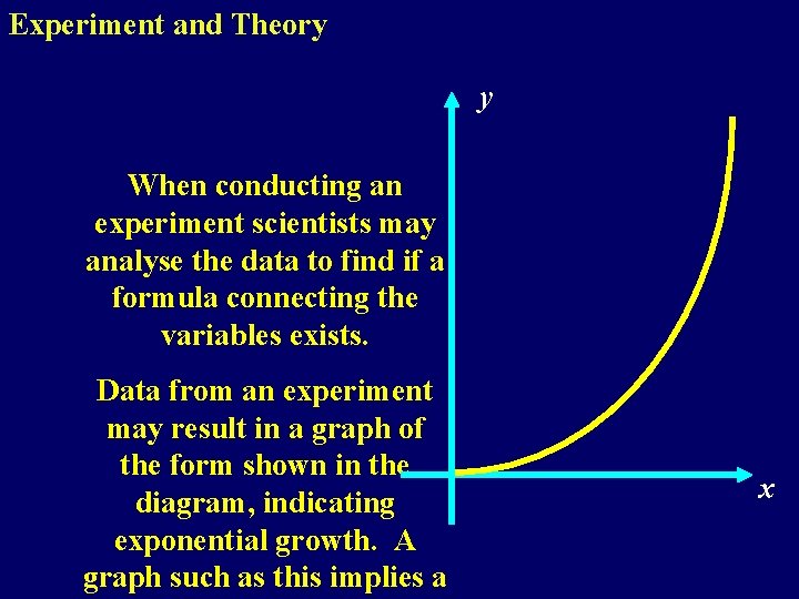 Experiment and Theory y When conducting an experiment scientists may analyse the data to