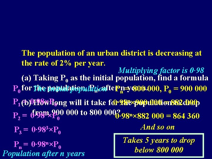 The population of an urban district is decreasing at the rate of 2% per