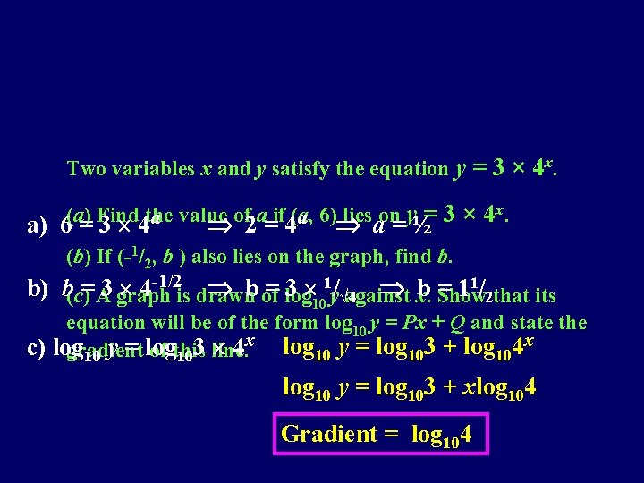 Two variables x and y satisfy the equation y = 3 × 4 x.