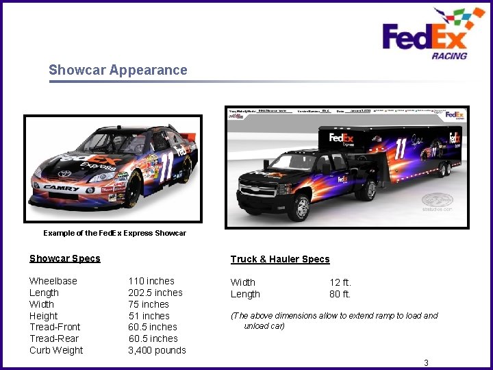 Client Logo here Showcar Appearance Example of the Fed. Ex Express Showcar Specs Wheelbase