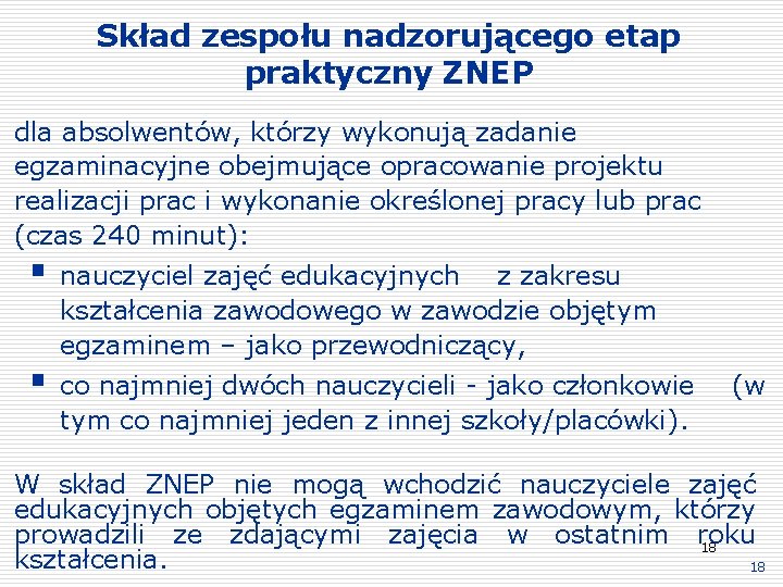 Skład zespołu nadzorującego etap praktyczny ZNEP dla absolwentów, którzy wykonują zadanie egzaminacyjne obejmujące opracowanie