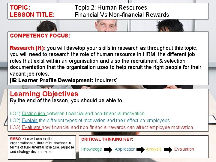 TOPIC: LESSON TITLE: Topic 2: Human Resources Financial Vs Non-financial Rewards COMPETENCY FOCUS: Research