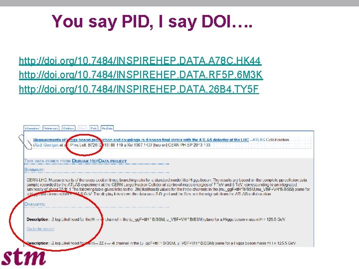 You say PID, I say DOI…. http: //doi. org/10. 7484/INSPIREHEP. DATA. A 78 C.