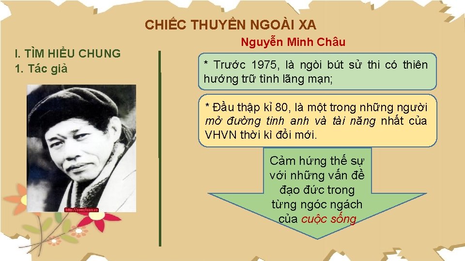 CHIẾC THUYỀN NGOÀI XA I. TÌM HIỂU CHUNG 1. Tác giả Nguyễn Minh Châu