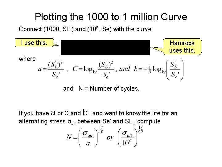 Plotting the 1000 to 1 million Curve Connect (1000, SL’) and (106, Se) with