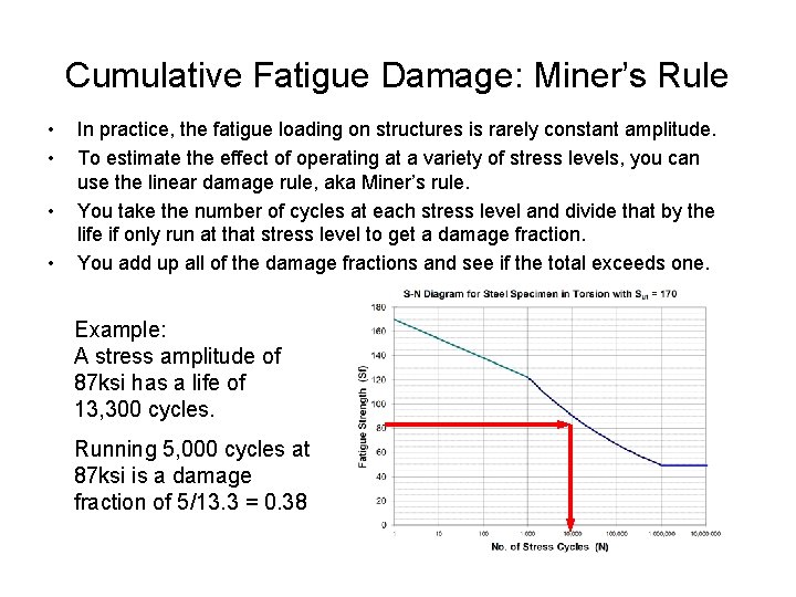Cumulative Fatigue Damage: Miner’s Rule • • In practice, the fatigue loading on structures