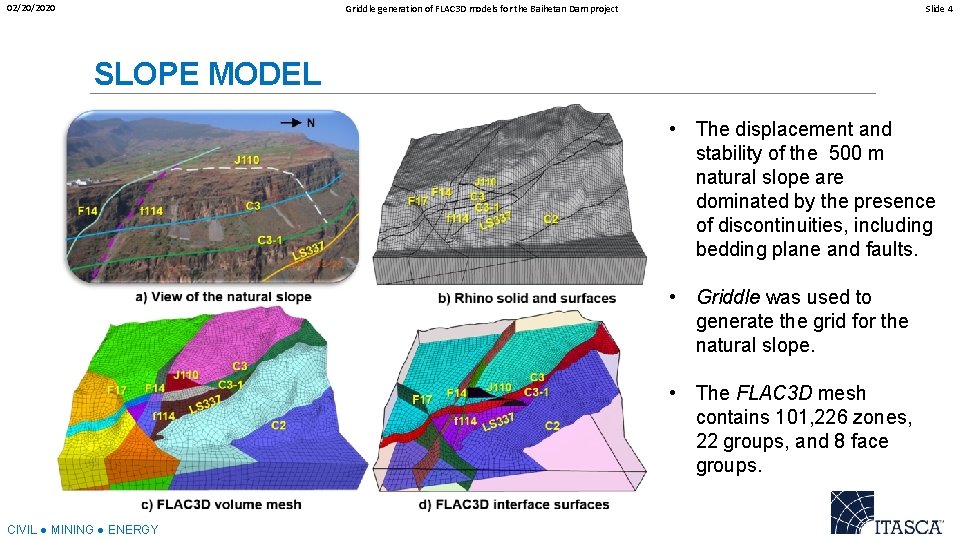 02/20/2020 Griddle generation of FLAC 3 D models for the Baihetan Dam project Slide