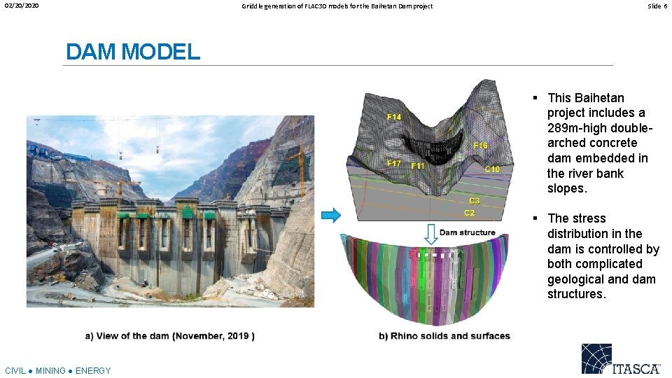 02/20/2020 Griddle generation of FLAC 3 D models for the Baihetan Dam project Slide