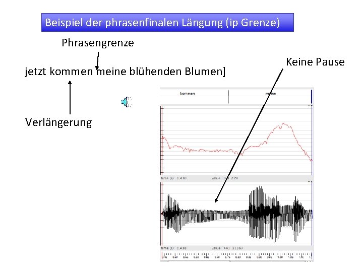 Beispiel der phrasenfinalen Längung (ip Grenze) Phrasengrenze jetzt kommen meine blühenden Blumen] Verlängerung Keine