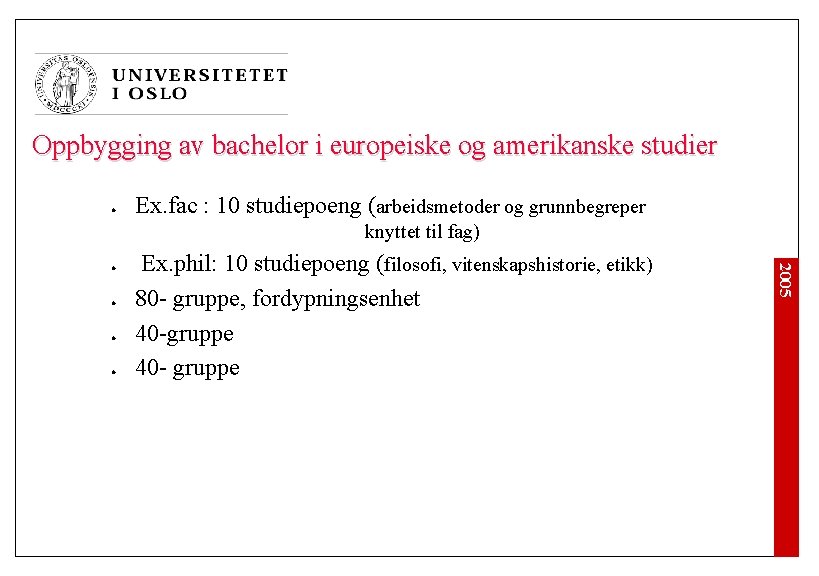 Oppbygging av bachelor i europeiske og amerikanske studier l Ex. fac : 10 studiepoeng