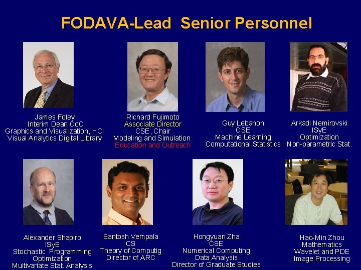 FODAVA-Lead Senior Personnel James Foley Interim Dean Co. C Graphics and Visualization, HCI Visual