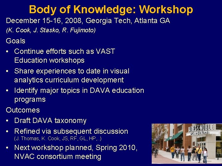 Body of Knowledge: Workshop December 15 -16, 2008, Georgia Tech, Atlanta GA (K. Cook,