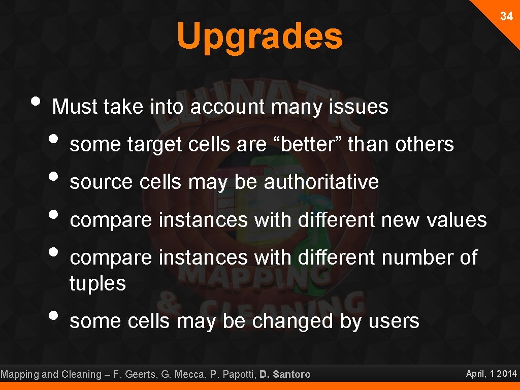 34 Upgrades • Must take into account many issues • some target cells are