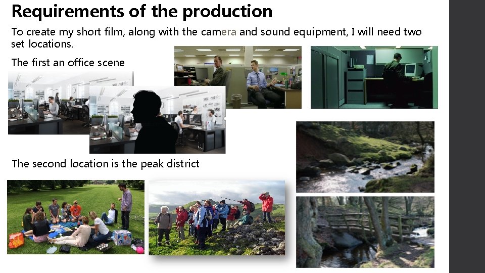 Requirements of the production To create my short film, along with the camera and