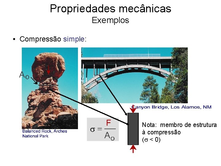 Propriedades mecânicas Exemplos • Compressão simple: Nota: membro de estrutura à compressão (s <