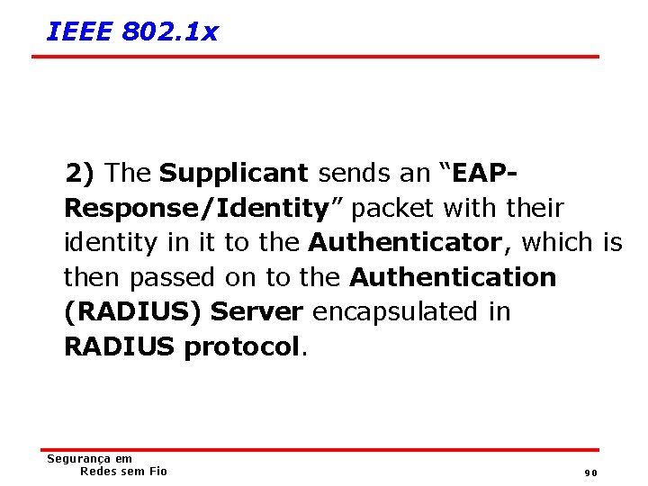 IEEE 802. 1 x 2) The Supplicant sends an “EAPResponse/Identity” packet with their identity