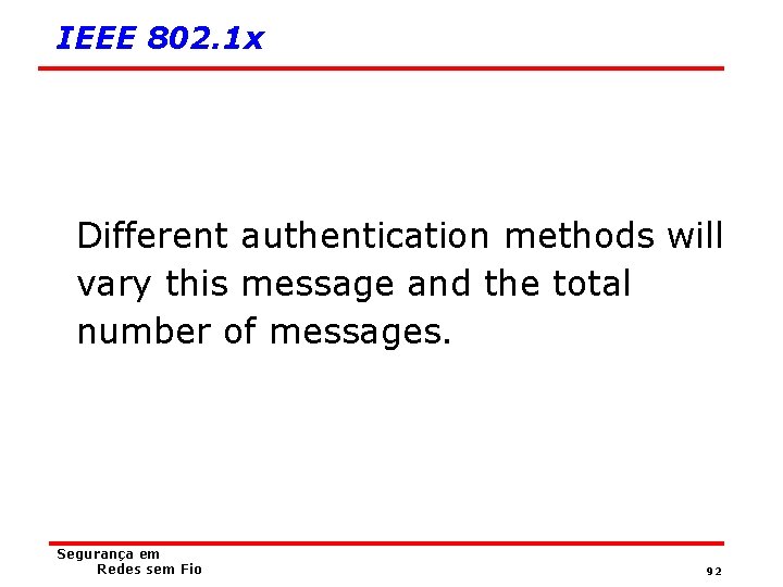 IEEE 802. 1 x Different authentication methods will vary this message and the total