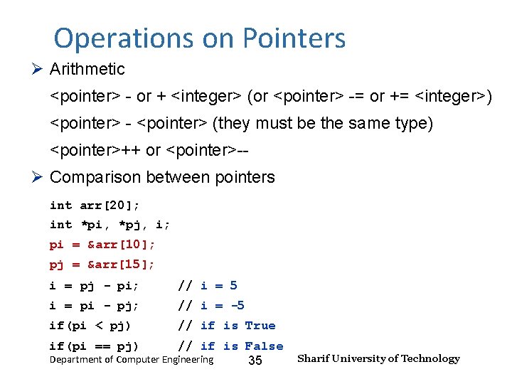 Lecture 18 20 Pointers Department of Computer Engineering
