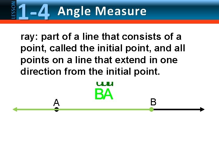 LESSON 1 -4 Angle Measure ray: part of a line that consists of a