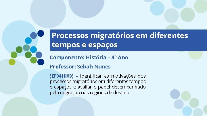 Processos migratórios em diferentes tempos e espaços Componente: História – 4º Ano Professor: Sebah