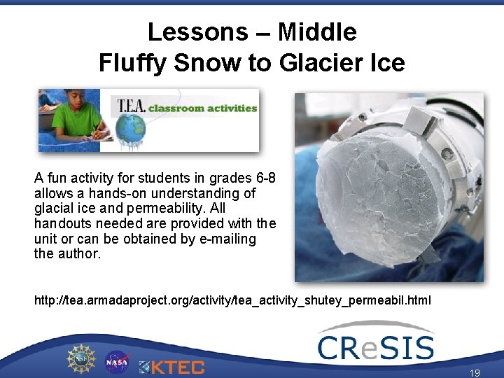 Lessons – Middle Fluffy Snow to Glacier Ice A fun activity for students in