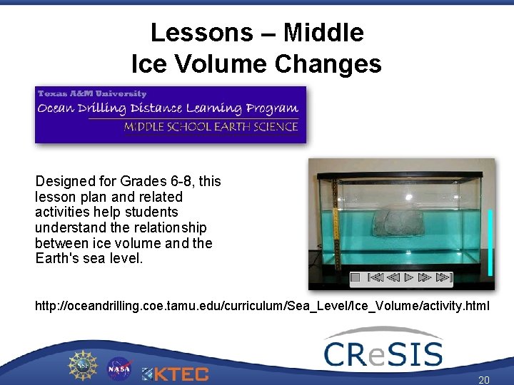 Lessons – Middle Ice Volume Changes Designed for Grades 6 -8, this lesson plan