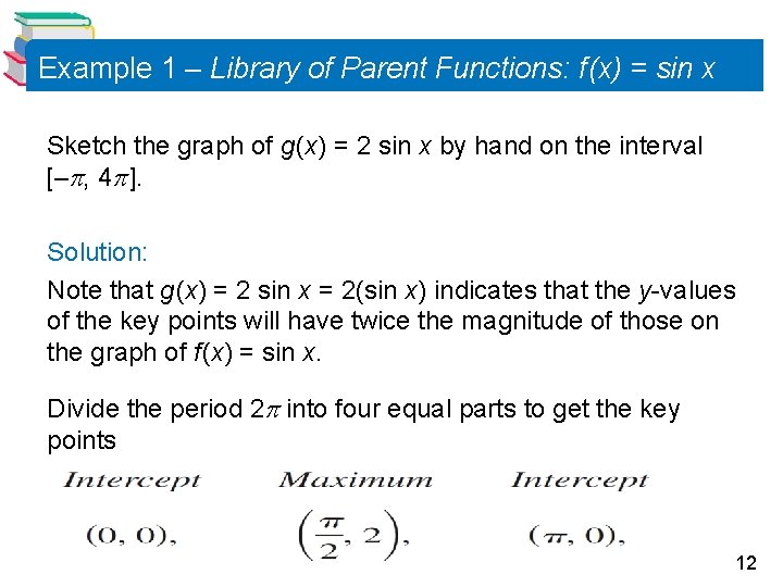 Example 1 – Library of Parent Functions: f (x) = sin x Sketch the