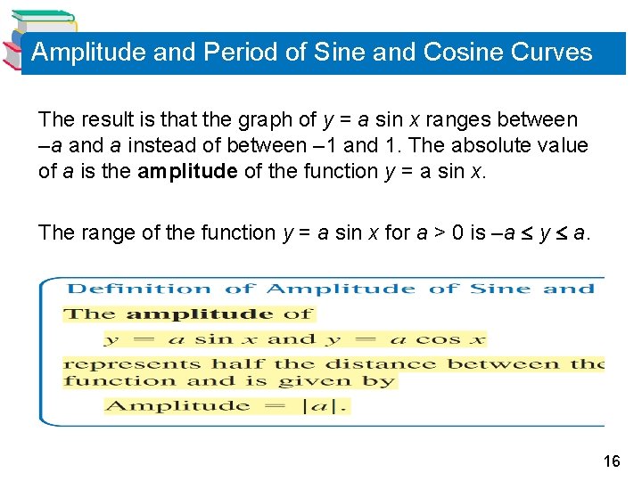 Amplitude and Period of Sine and Cosine Curves The result is that the graph