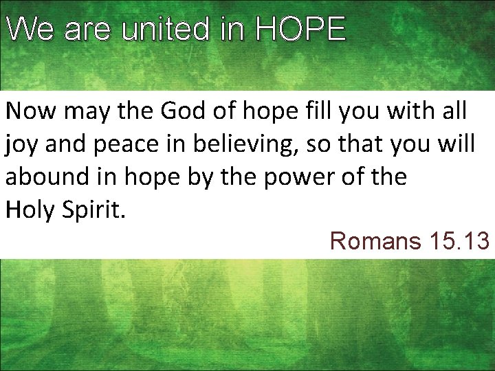 We are united in HOPE Now may the God of hope fill you with