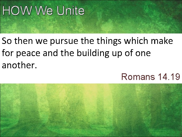 HOW We Unite So then we pursue things which make for peace and the